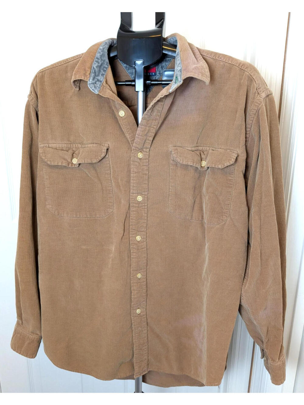 Tommy Hilfiger Men's Shirt Medium Tan Corduroy Cord Worker Overshirt Relaxed